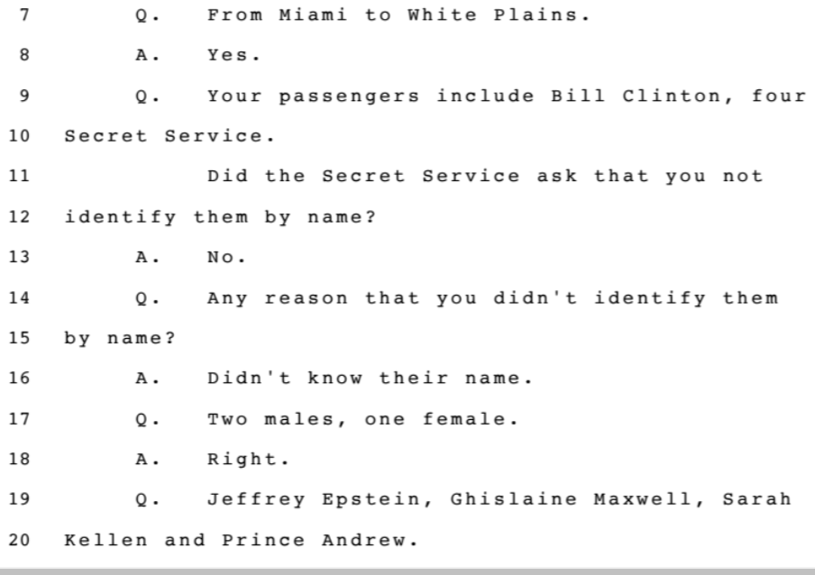 Miami - White PlainsPresident Clinton, 4 SS agents, Epstein, Ghislaine, Sarah Kellen, and Prince Corresponding FL shows AP in the same spot