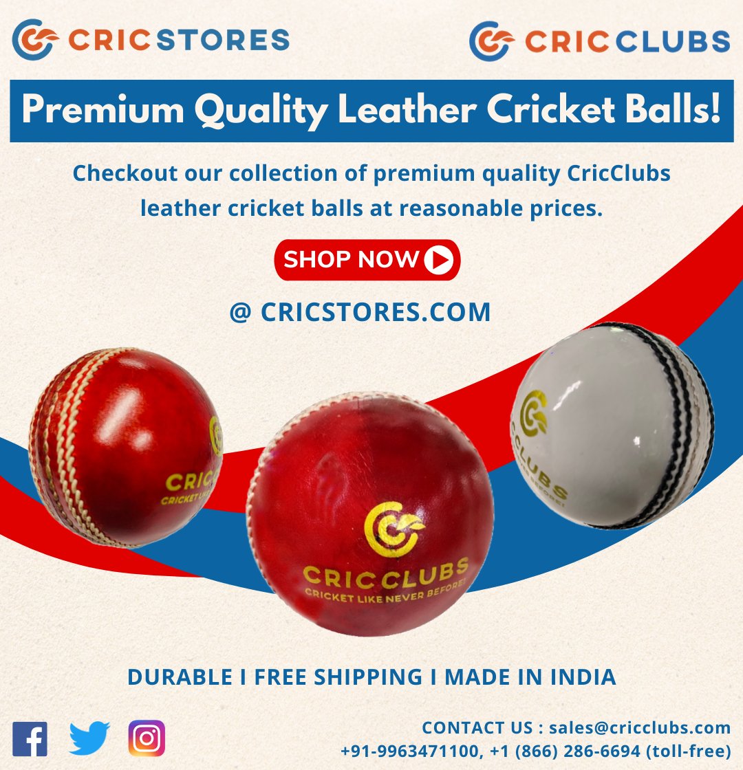 Check out our collection of premium quality CricClubs leather cricket balls at reasonable prices on our online cricket store, CricStores.

Shop now at cricstores.com

#Cricket #CricketEquipment #onlinecricketstore #OnlineShopping #ordernow #Balls #LeatherBalls @cricclubs