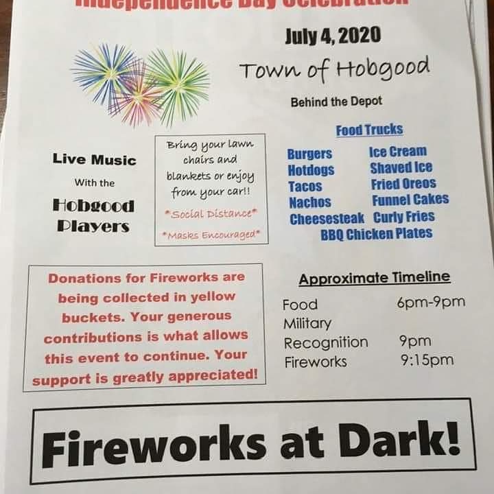 Want to see some fireworks tonight?

 Come see us in Hobgood N.C. live bands, vendors and YES fireworks.