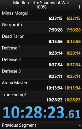 Gaius_Ultima's tweet photo. Finally a 100% #speedrun of @shadowofwargame . Honestly i did not expect i would do one, but here it is. Eventually, there will hopefully be runs with better routing, and better RNG. https://t.co/Eriww4Yi31