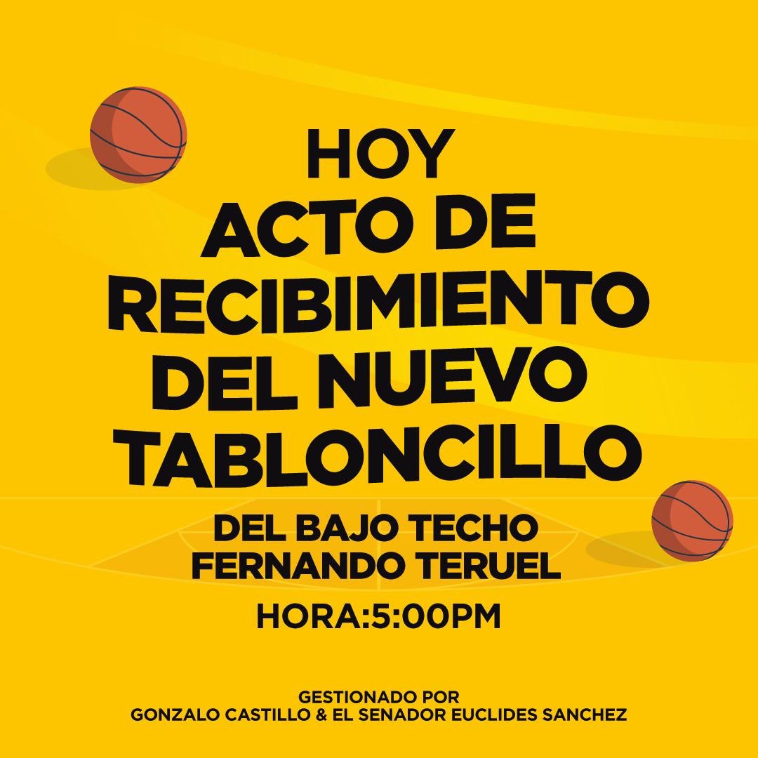 EuclidesLaVega's tweet photo. Hoy, a las 5:00 PM les invitamos a la entrega del tabloncillo gestionado por mi y por nuestro próximo presidente Gonzalo castillo, en el Bajo techo Fernando Teruel.

¡Te esperamos!

#Euclidessanchez #LaVega #Euclidessenador #Gonzalopresidente2020 #siemprepresente https://t.co/KfAk7L1yxu