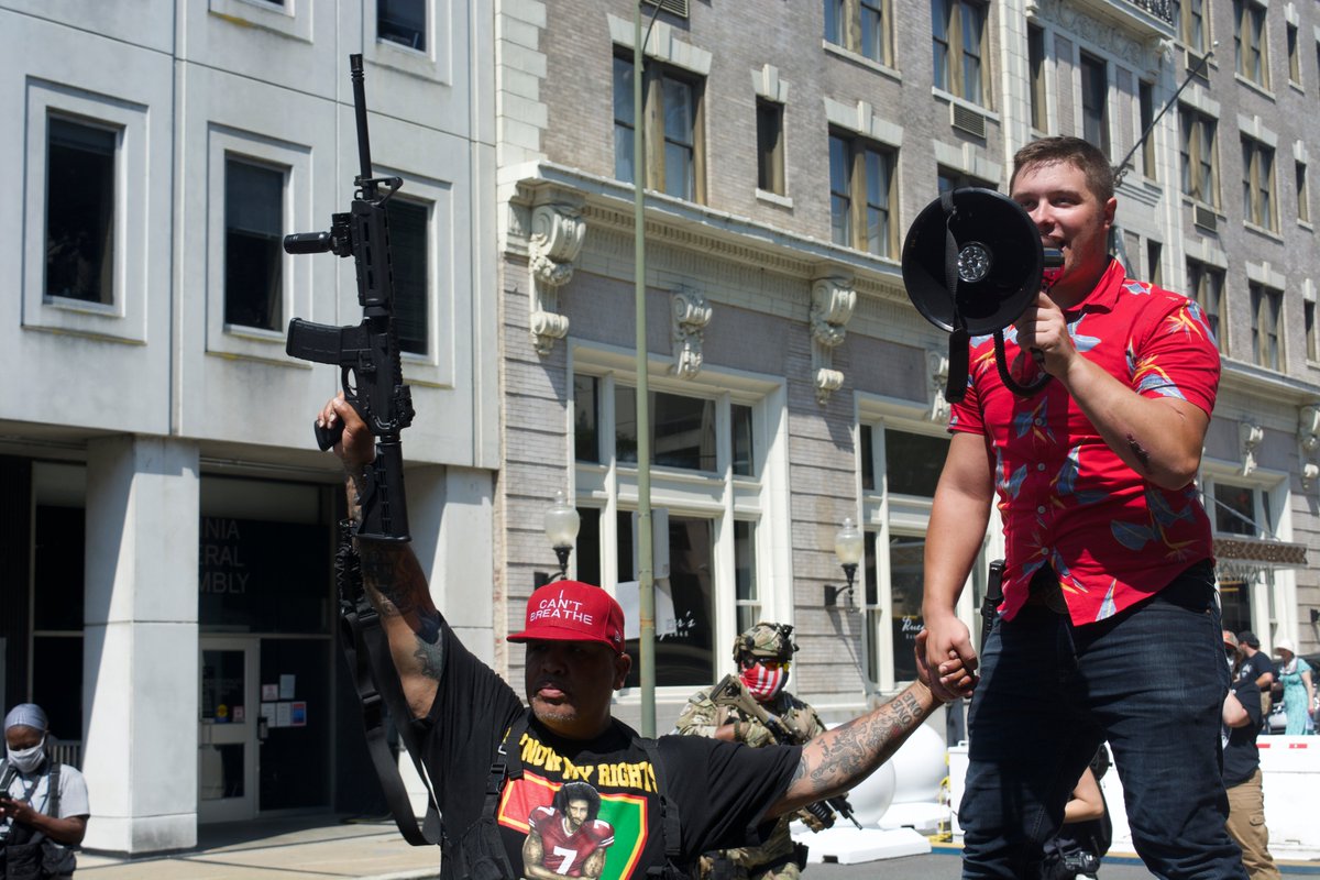 Today armed Black Lives Matter and "boogaloo" protesters joined forces for an open carry rally against police violence and government overreach. I'll have HD video up ASAP, but here are some photos I snapped today.Betcha didn't see this on cable news today.