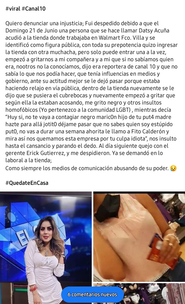 AdrianRodvar's tweet image. Que pena que @canal10durango y triste que @WalmartMexico tome una decisión así respaldando a personas prepotentes.