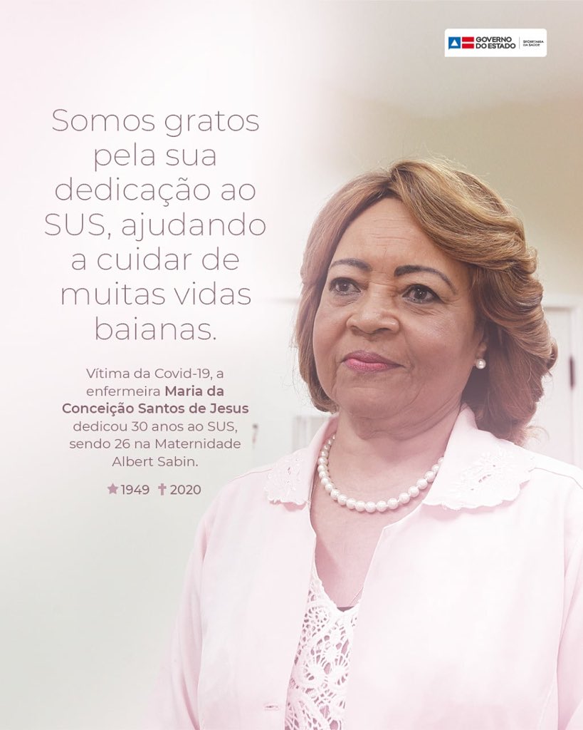 fabiovboas's tweet photo. É com imenso pesar que recebi a notícia do falecimento da enfermeira Maria da Conceição Santos de Jesus, na noite de ontem (3), em Salvador. Ela era a Diretora da Maternidade Albert Sabin. Pessoa boníssima. Profissional exemplar. Sentirei muito a sua falta. 😔 https://t.co/kUcebGLcKw