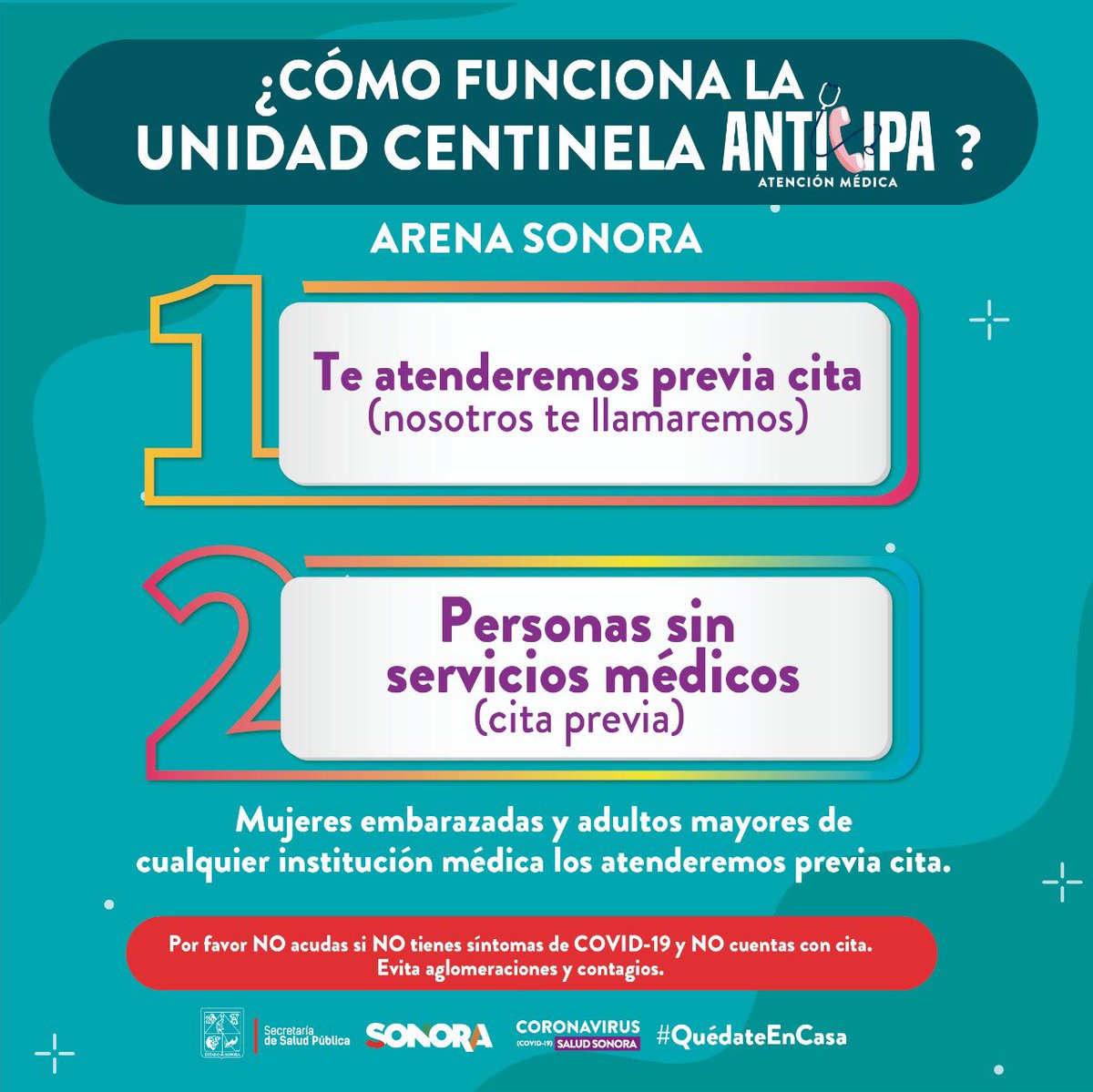 ¡Buenos días! 

La atención en la Unidad Centinela ANTICIPA es con cita previa, aquí los pasos 👇🏻

#QuédateEnCasa #AnticipaSonora