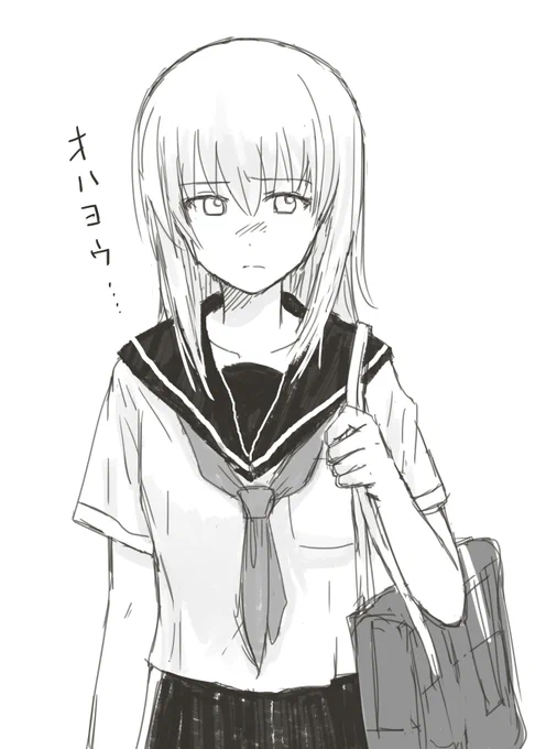 エリカはセーラー服(半袖)が似合いそうだなあと思って描いてたら、他のみんなも描きたくなって同じ学校に通うことになった落書き 