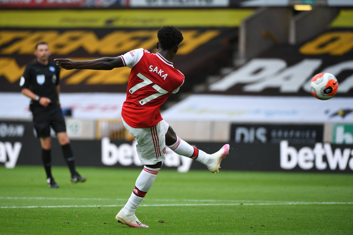brfootball's tweet photo. Bukayo Saka's first Premier League goal was worth the wait 💥 https://t.co/SICGBHFzsp