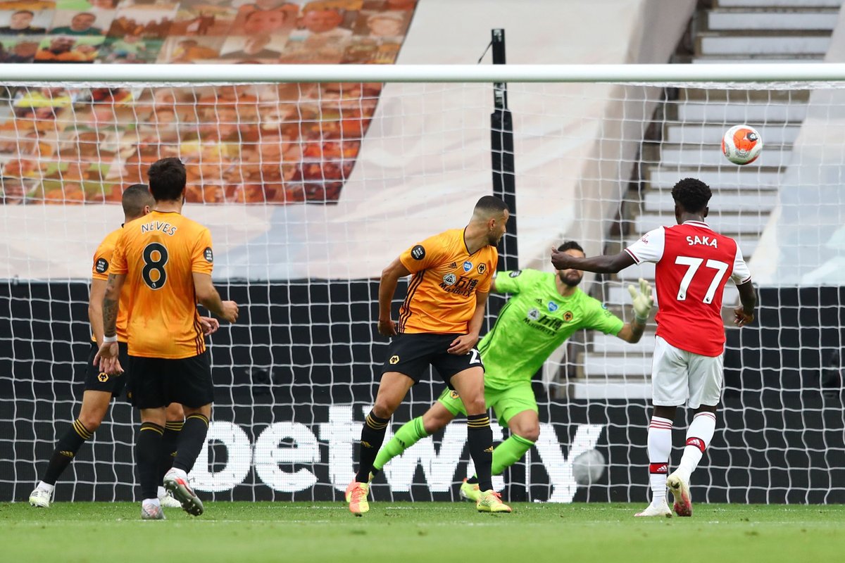 brfootball's tweet photo. Bukayo Saka's first Premier League goal was worth the wait 💥 https://t.co/SICGBHFzsp