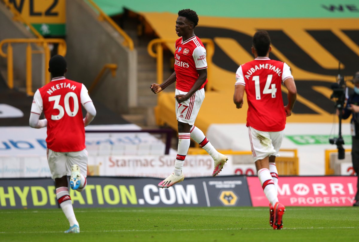 brfootball's tweet photo. Bukayo Saka's first Premier League goal was worth the wait 💥 https://t.co/SICGBHFzsp