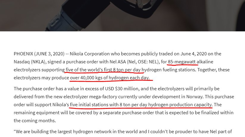 All 5 electrolysers have a total production capacity of 25,900 kg to 42,000 kg at 100% utilisation.NIKOLA advertises with up to 40.000 kg hydrogen daily production. That this is a wishful thinking should be obvious to everyone. 