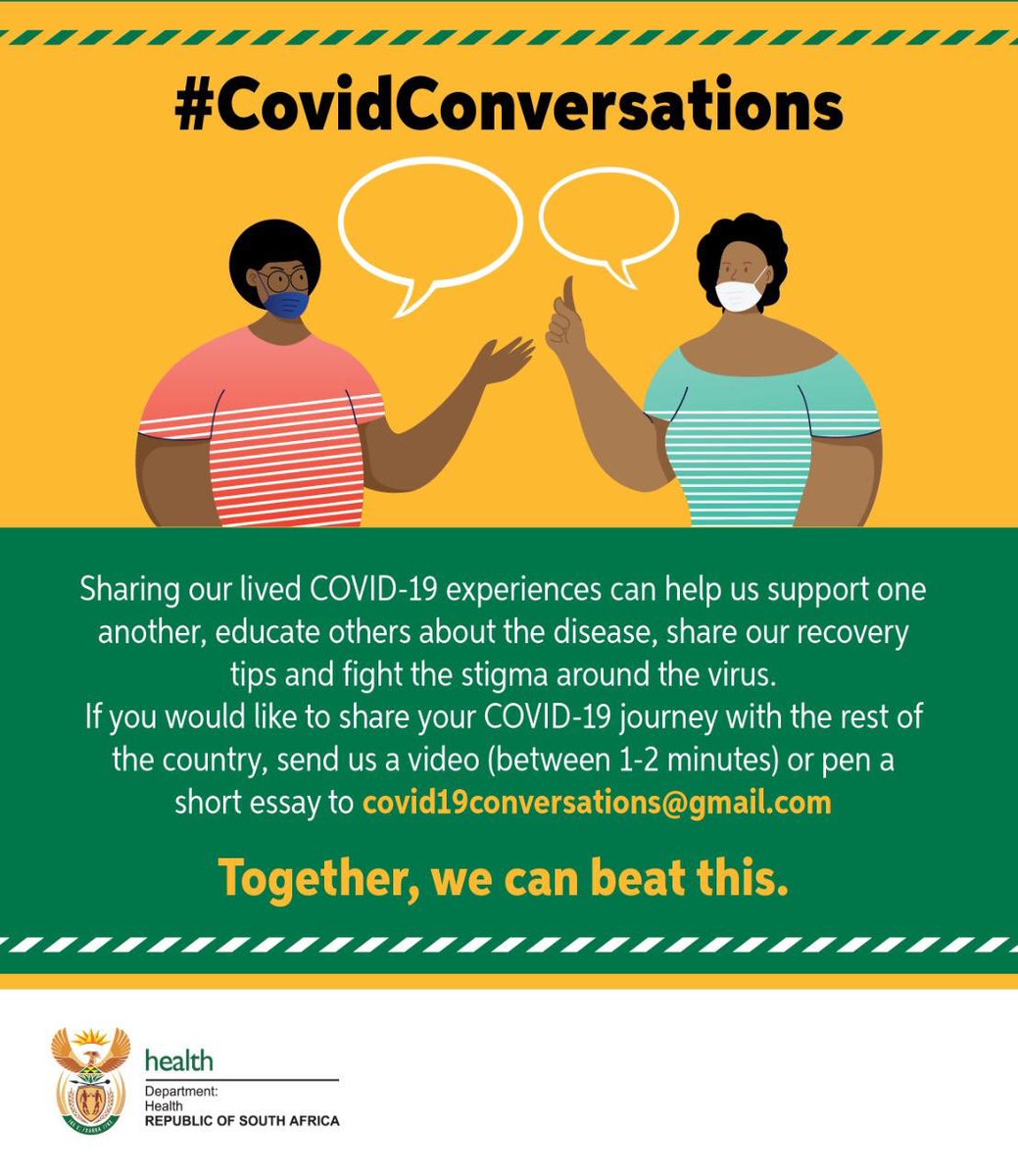 #CovidConversations
South Africa, it’s time to speak up, reach out, and share. Join the  #CovidConversations. We’re in this together!