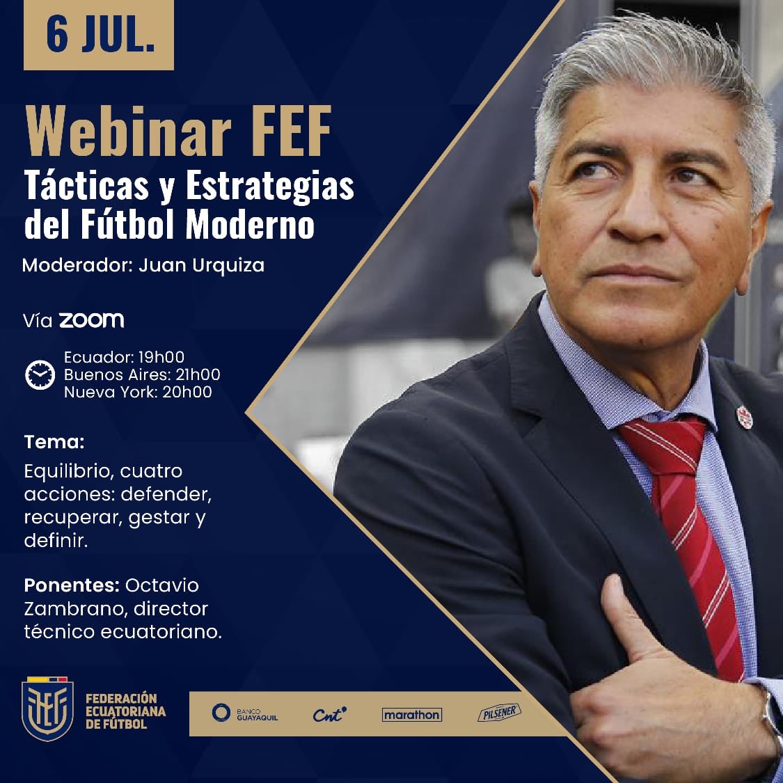 pilumeneses's tweet photo. Este lunes 6 de julio estará Octavio Zambrano en las #MasterClassFEF ⚽️
DT ecuatoriano con experiencia internacional.
⬇️⬇️⬇️⬇️ https://t.co/9Yk3eJzOj3