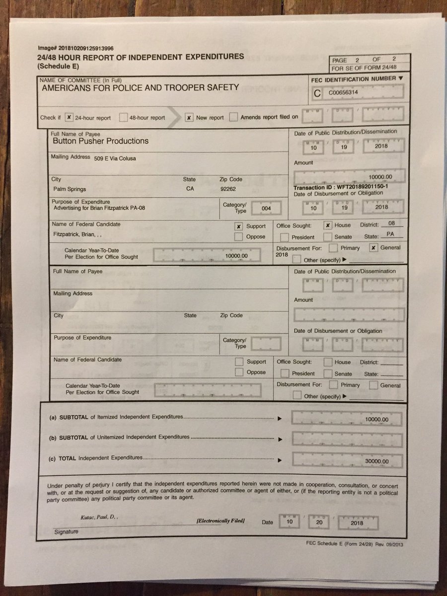 jgcOCANADA's tweet photo. “Button Pusher Productions” was the payee name for the political scam PAC #AmericansForPoliceAndTrooperSafety which also donated at least $10,000 to @RepBrianFitz 2018 #PA01 campaign. https://t.co/m0fKJjsnyc