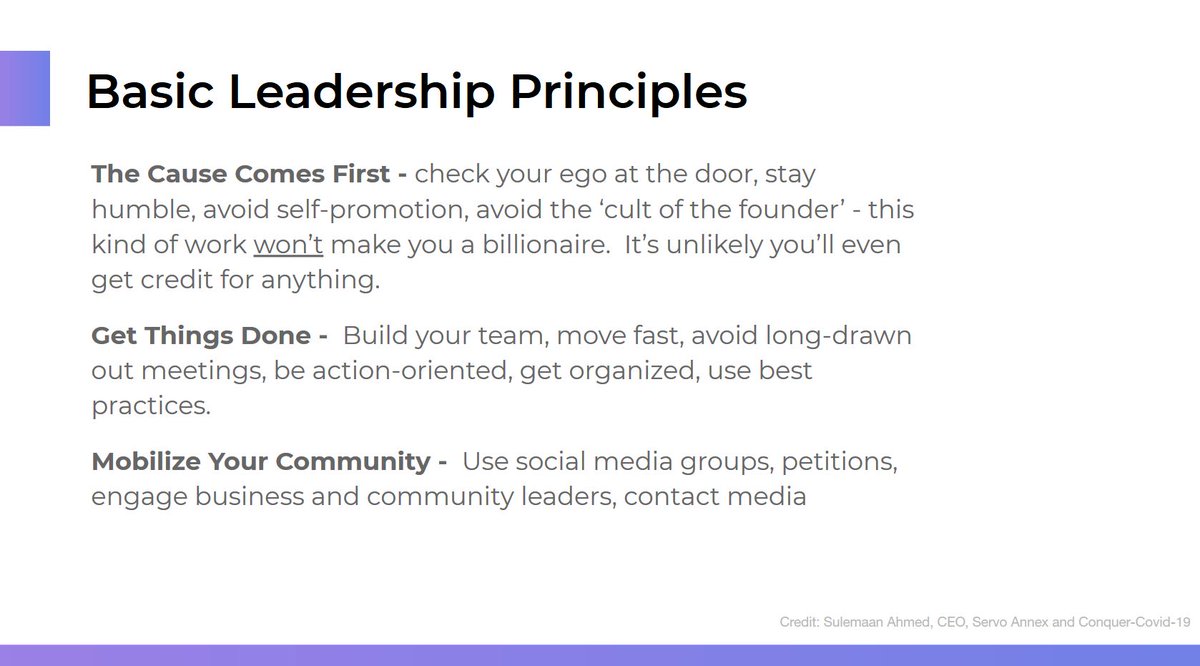 Leadership principles are slightly different for a medical cause vs a startup, namely that the mission should always comes first - stay humble, avoid self promotion, avoid the cult of the founder that’s often promoted in media. This kind of work won’t make you a billionaire.