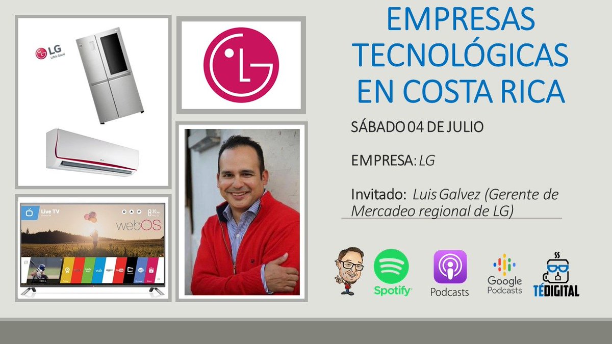Los amigos de #TéDigital Nos invitan hoy a escuchar el segundo episodio especial sobre Empresas #Tecnológicas en Costa Rica con la participación de #LG, invitados al ser las 17:00 en todas las plataformas de #podcasts 

Mas información: facebook.com/32160700202217…
