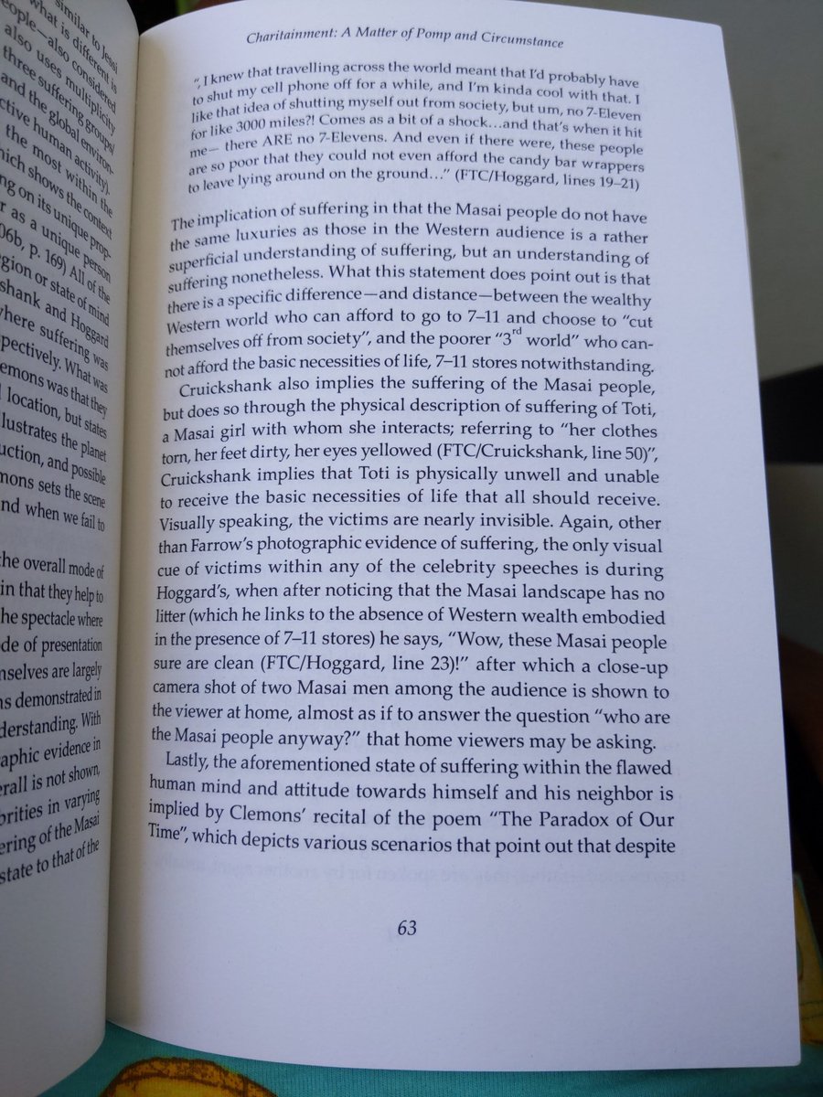 Answer 2: the usual (white) gaze and othering of African children played a key role in constructing a state of suffering and motivation to help.What was particularly appealing for me was they way in which this was conveyed through the speeches. Looking back on it now is 