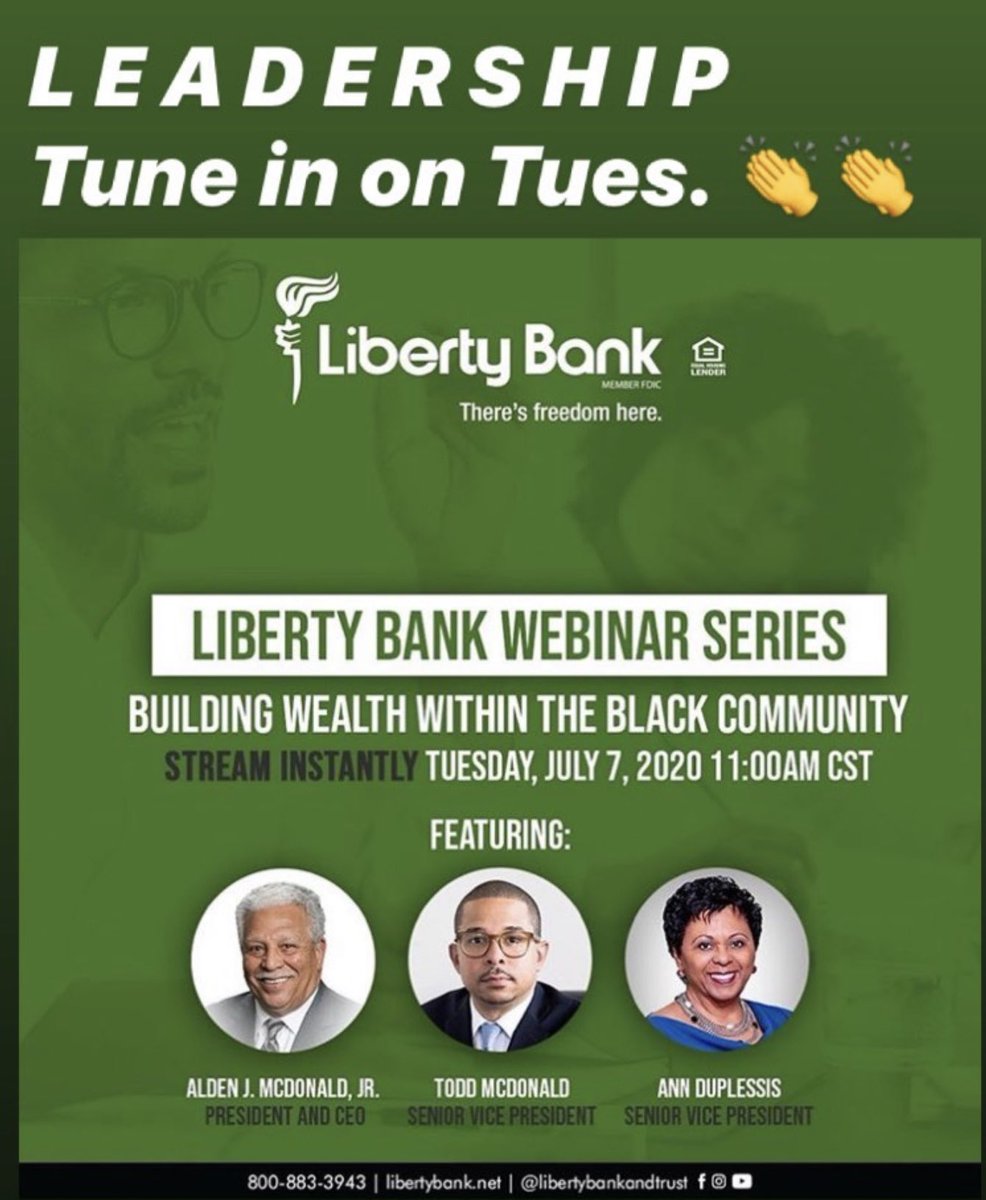 Liberty Bank, HQ’d in New Orleans, is led by veteran Louisiana community banker Alden McDonald.  SVP Todd McDonald, a member of the <a href="/ICBA/">Independent Community Bankers of America</a> Federal Delegate Board, and SVP <a href="/annduplessis1/">ann duplessis</a> have testified before Congress on behalf of the community banking industry.
(HT <a href="/rileyekennedy/">Riley Kennedy</a>)