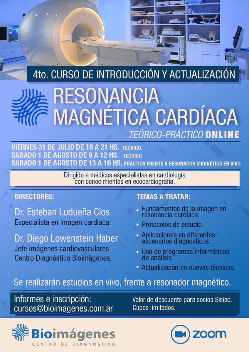Diego Lowenstein (@lowediego) on Twitter photo IV curso con modalidad Virtual de resonancia cardiaca. Dirigido a médicos Ecocardiografistas. <a href="/SISIACOficial/">SISIAC</a> <a href="/ecocardio_cl/">Julián Vega Adauy</a> <a href="/almasthela/">Alma Sthela Arrioja, MD</a> IV curso con modalidad Virtual de resonancia cardiaca. Dirigido a médicos Ecocardiografistas. <a href="/SISIACOficial/">SISIAC</a> <a href="/ecocardio_cl/">Julián Vega Adauy</a> <a href="/almasthela/">Alma Sthela Arrioja, MD</a>
