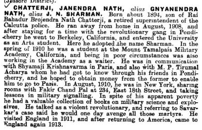 There were also armed revolutionary Bengalis in Berkeley. Chatterji and Laskar got their military training at Mount Tamalpais Military Academy. J.N. Lahiri was teaching Ghadarites to shoot in the Berkeley hills.(images via  https://archive.org/details/in.ernet.dli.2015.45679/ and  https://www.google.com/books/edition/Echoes_of_Mutiny/fCnnAwAAQBAJ?hl=en&gbpv=1&bsq=lahiri)