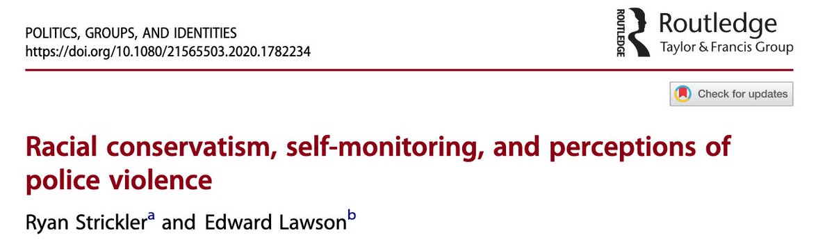 424/ "Collectively ... results ... provide suggestive evidence that it is an urge to provide a socially desirable response, not a desire for racial justice, that makes whites less likely to state that shooting is justified when explicit racial cues are present." ( @EdwardLawsonJr)