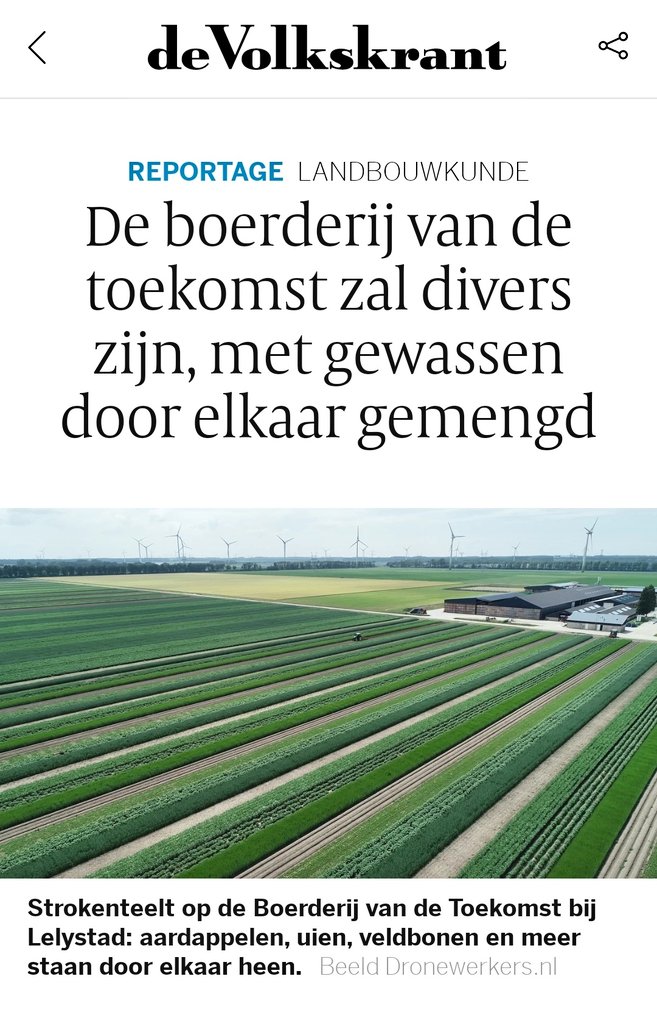 Leuk dat we als bronvermelding onder de foto genoemd worden in de <a href="/volkskrant/">de Volkskrant</a>! En natuurlijk mooi om met onze technologie betrokken te zijn bij de <a href="/BoerderijvandeT/">BoerderijvandeToekomst</a>.

#deTeeltinBeeld #drones
