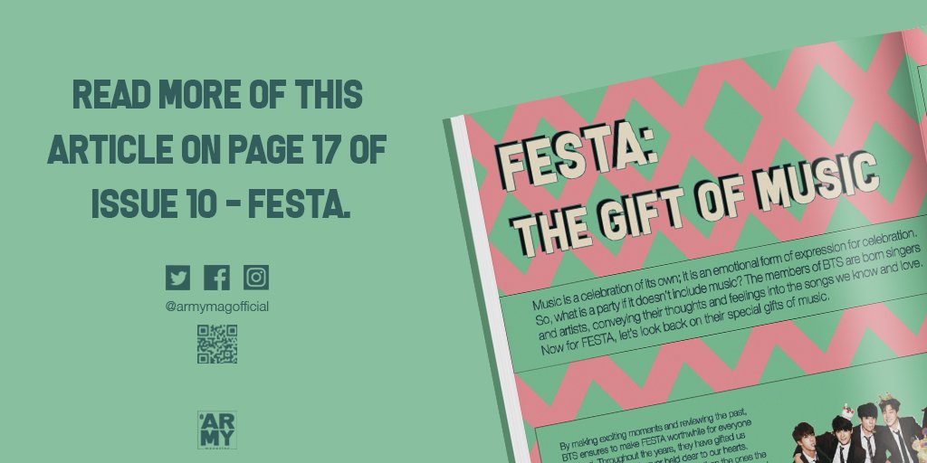 ARMYMAGofficial's tweet photo. "#FESTA songs &amp; remixes are masterpieces, just like all of @BTS_twt' other work."

#ARMYMAGAZINE's #FESTA_ISSUE10 article "FESTA: The Gift Of Music" encapsulates the beauty of those masterpieces!

Read more here!👇

🔗https://t.co/Jyx44uoCU7

#BTS
#ISSUE10
#방탄소년단
#AM_ISSUE10 https://t.co/vIcyqrktTW