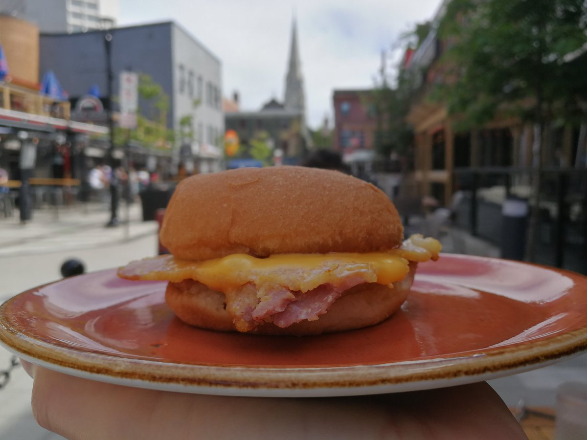 EatThisTown's tweet photo. Okay, I'm gonna do #ReOpenCity today. First stop: @eastofgrafton because I'm a sucker for peameal bacon sandwiches! This one comes with processed cheese & mustard and was a nice little $5 appetizer. https://t.co/ITXtopceZU