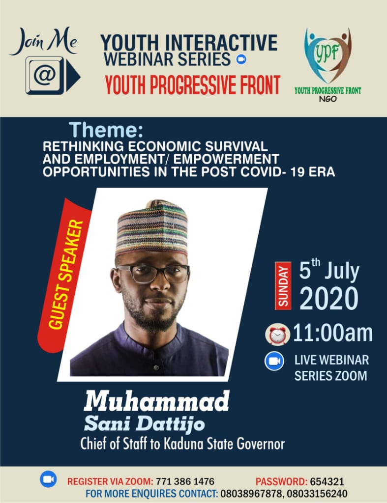 YPF_page's tweet photo. YPF is set to host an online interactive session on the theme: Rethinking Economic Survival and Employment Opportunities in the post Covid19 Era, by tomorrow 5th July, 2020 by 11am Prompt.

You can't afford to miss this ✅ https://t.co/CglDyr0DEP