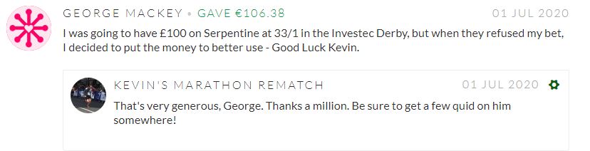 kevinblake2011's tweet photo. This is from the donation page for my marathon run. There's no justice in the world if George didn't get a few quid on him in the end!! 🙏 #generousgeorge https://t.co/MiIPVYsOhB