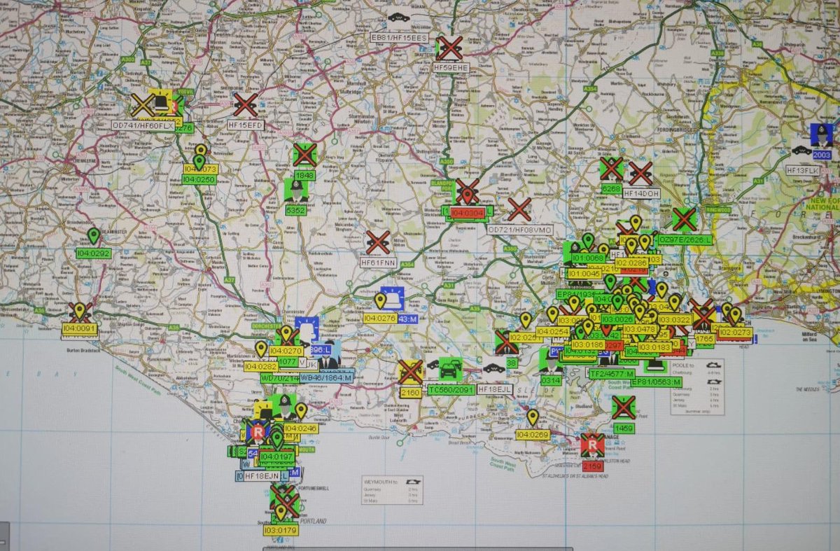dorsetpolice's tweet photo. Wondering what else is going on across Dorset at the moment? 

This map from our control room gives you an idea of the volume of incidents our officers are attending. 

#DorsetPoliceLIVE https://t.co/NG7NxcD1z1