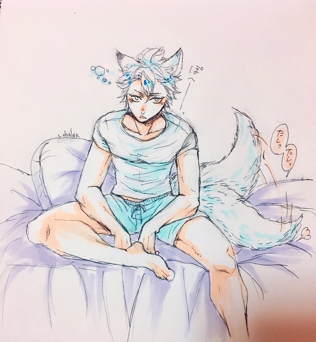 ツイステ Twstプラス まだ寝ない貴方を待つ めっっっっっっっちゃ眠いの我慢してて サイキ 深海魚のイラスト