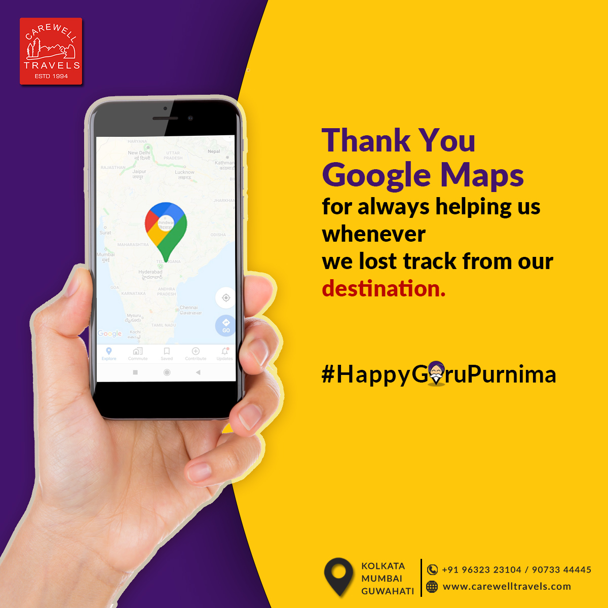 Carewell_Travel's tweet photo. The #TravelGuru who always guides you to the right destination ✅.
#GuruPurnima #GoogleMaps
#CarewellTravels #TravelAgency #Kolkata #Mumbai #Guwahati #GoogleNavigation #CareBeyondCompare https://t.co/6KnUl9Hge8