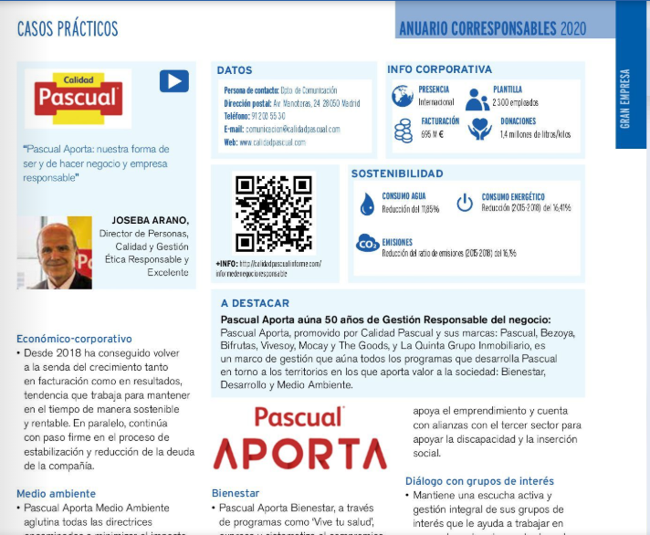 Corresponsables's tweet photo. .@Calidad_Pascual mantiene una #escuchaactiva y #gestiónintegral de sus grupos de interés que le ayuda a trabajar en una cadena de valor centrada en la Calidad Vital. Conoce más iniciativas de #RSE en el #AnuarioCorresponsables2020 👉 https://t.co/JPBDU5Cayj https://t.co/KwbdDlX4R3