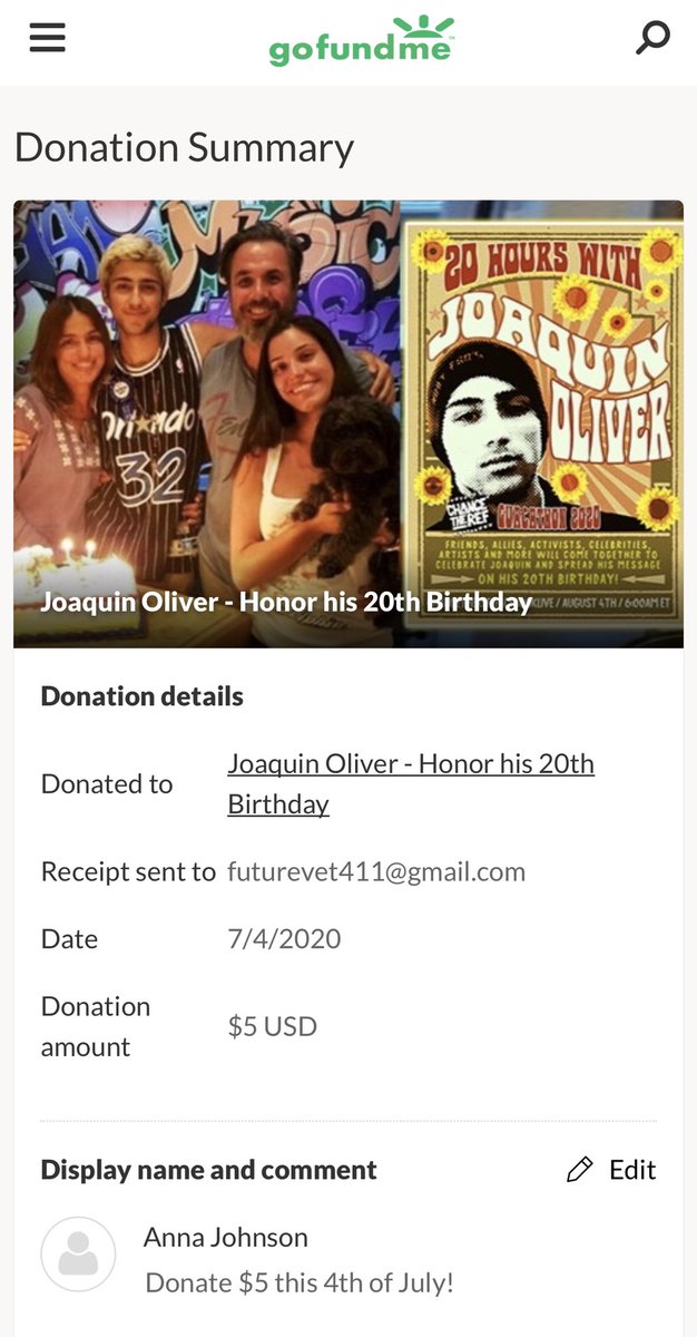AnnaGreenJ's tweet photo. @ChangeTheRef @manueloliver00 @patriciapadauy Donated for Joaquin and the other lives that will be lost because the deadliest spike of gun violence occurs around July 4th https://t.co/gYFbIjh4ev https://t.co/ZY2Ahwtdxt