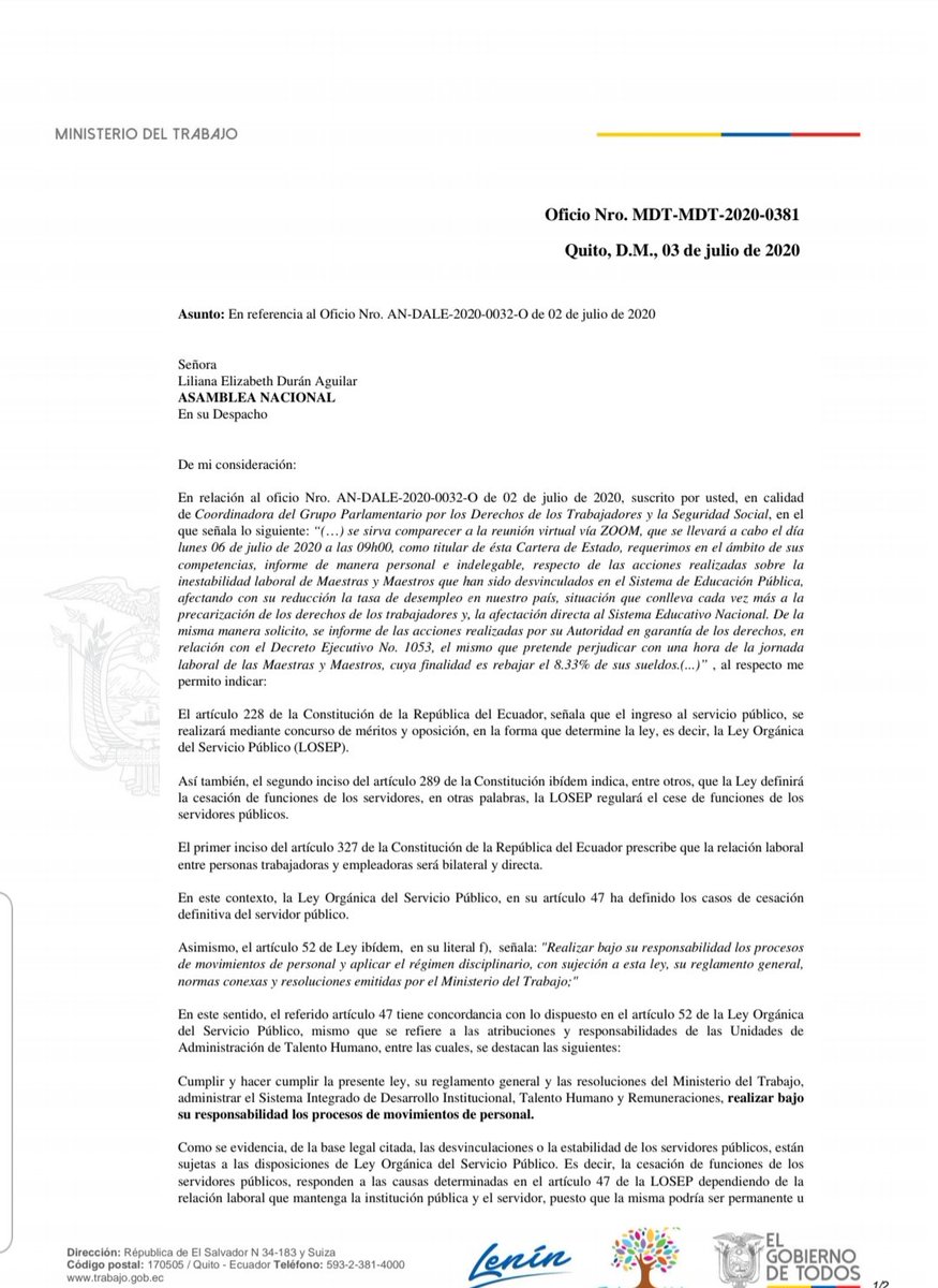 LilianaDuranA's tweet photo. Una vez más el @MinTrabajoEc responde a @GpTrabajadores que NO ES COMPETENTE para atender los casos de vulneración de derechos de los trabajadores. ¿Qué podemos esperar de un Ministro que dice que trabaja por los empresarios? "A confesión de parte, relevo de prueba" 
@MashiRafael https://t.co/lfBzNn7nNF