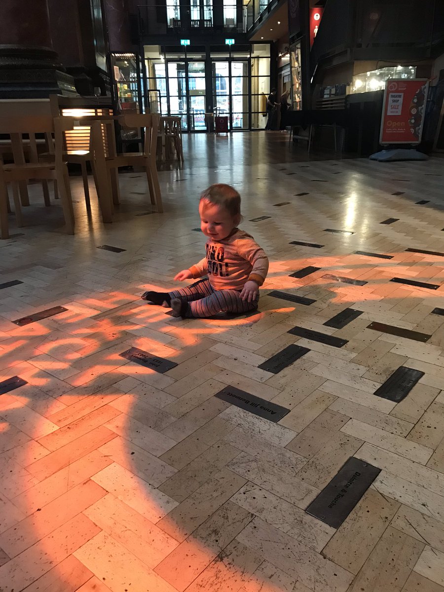 This is a photo of my tiniest  @rxtheatre. I used to get to bring tiny people to the Exchange a lot, back when early years education was well enough funded for Sure Starts across Manchester to have artists in residence.