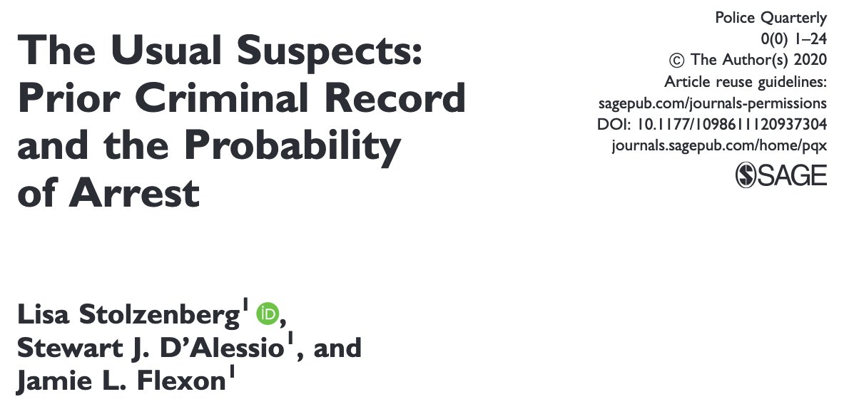 429/ "A criminal suspect with a prior record is substantially more apt than a suspect without a criminal record to be arrested by police." & "Black suspects with a prior criminal history also fail to have an elevated likelihood of arrest unless they target White victims."