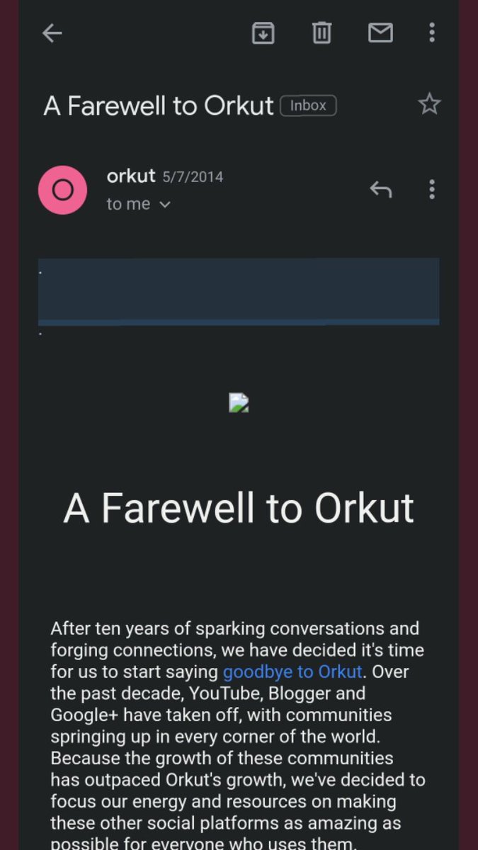 Manika0610's tweet photo. @flyingbeast320 Coz on 5th July 2014 #Orkut sent good bye mail to its users https://t.co/sYgAGSR03R