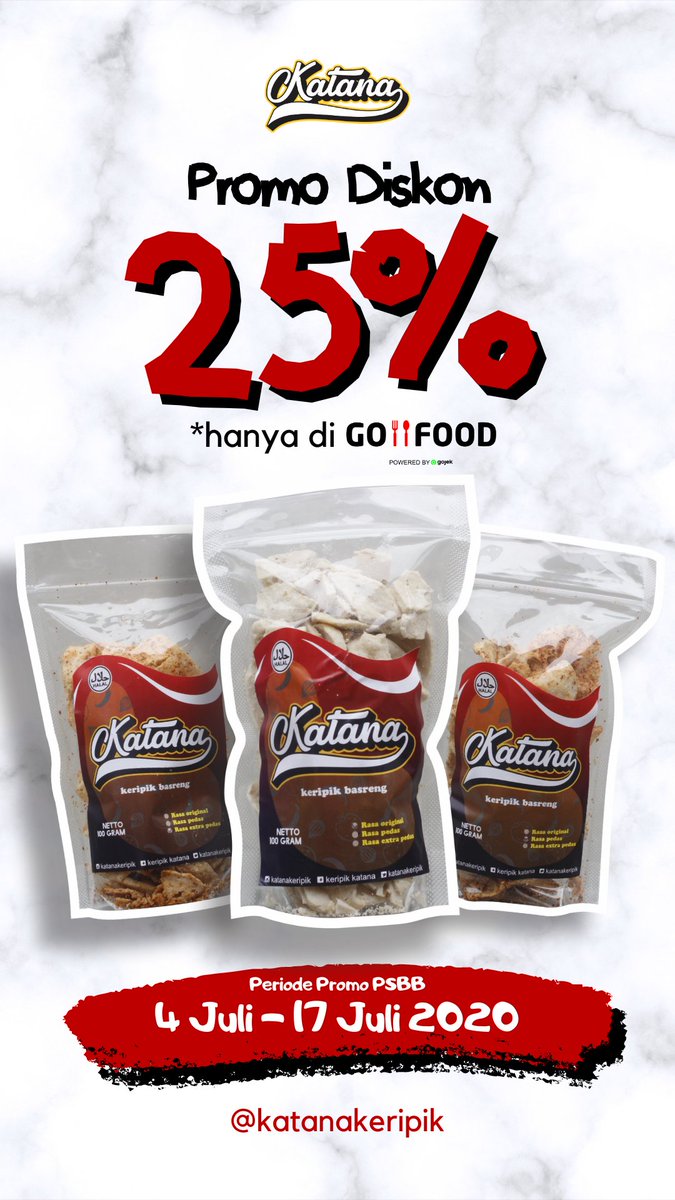 katanakeripik's tweet photo. Eh, liat ini deh. Katana Keripik, Cipaera di GoFood. *LAGI ADA DISKON 25% OFF*
https://t.co/49m50heaDp https://t.co/2X6zjglVgh