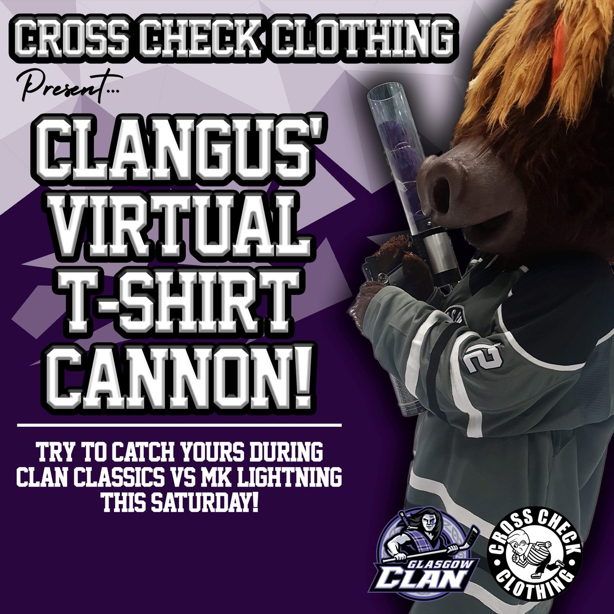👕 T SHIRT CANNON 👕: <a href="/Clangus00/">Clangus 00</a> at the ready, put your 🙌🏻's up, RT &amp; Like to have a chance of winning a T Shirt courtesy of our friends at <a href="/crosscheckuk/">Cross Check Clothing</a>.

Visit their website HERE 🔗 bit.ly/2TSjo6R

#Glasgow | #ClanClassics | #BRAvMKL