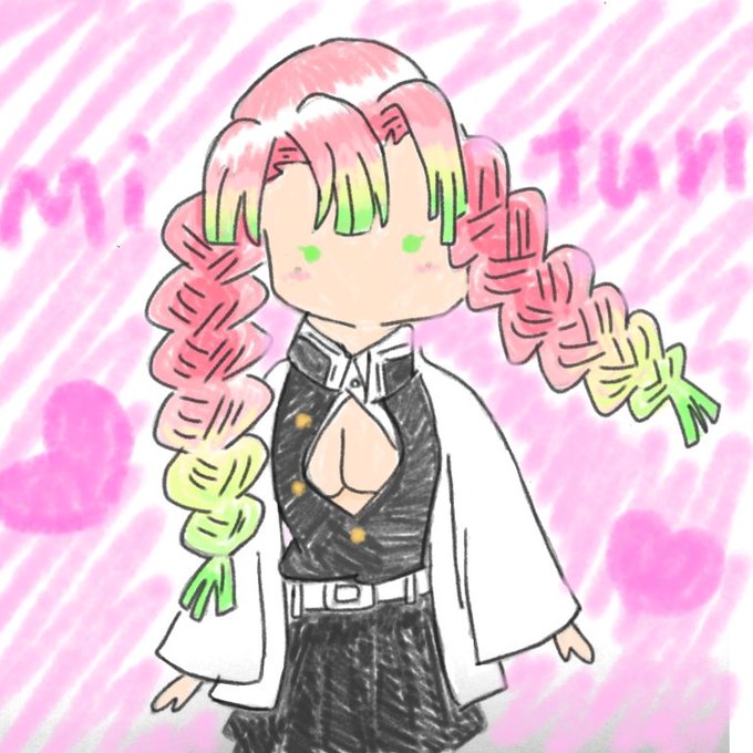 チョコレートモカさんがTwitterに投稿した甘露寺蜜璃(鬼滅の刃)のイラスト。