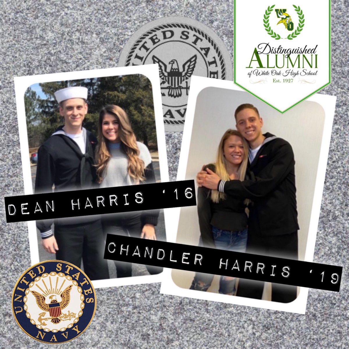 WOHS_Alumni's tweet photo. Certain great traits run in a family! Dean Harris (WO ‘16) & Chandler Harris (WO ‘19) proudly serve in the United States Navy. Their service makes our freedom possible!
#AnchorsAway ⚓️
#StillRowing 🛶
#4thofJuly 🇺🇸 https://t.co/w29YVi73ze