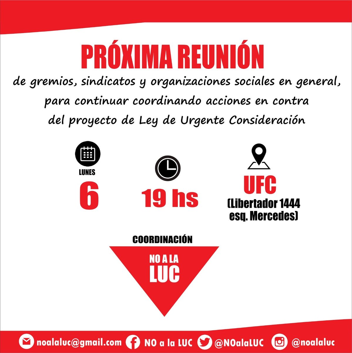 El lunes nos volvemos a reunir a las 19 hs en el local de UFC (Libertador 1444 esq. Mercedes) #NoaLaLUC 🔻