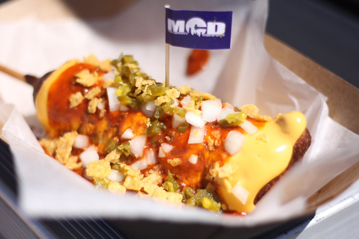 4th of July event tonight from 6-10pm! Get your independence on w/ our loaded Merica corndog! #4thofJuly2020