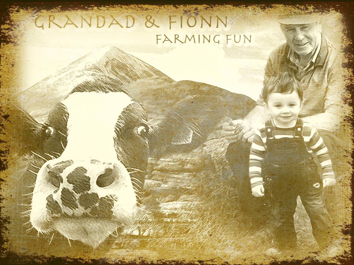 EditingIreland's tweet photo. Photo edited to put granddad with grandson with a cow in front of croagh Patrick, Co. Mayo https://t.co/tsAhYHuQ20