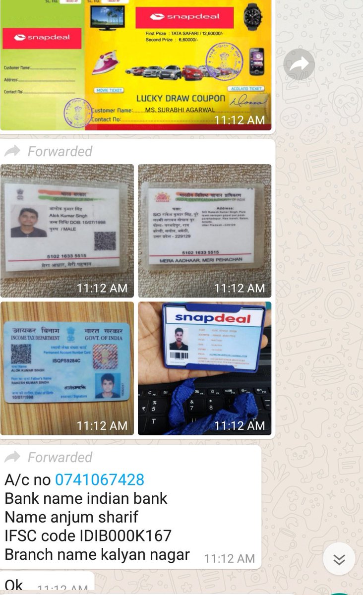 Surabhi1581's tweet photo. @hydcitypolice

A fradulent person having account in Indian bank of kalyan nagar took rs 97000 as snapdeal employee again and again threatens to give more money . Kindly look forward to it and investigate about this and charged these person severely https://t.co/kQ0evZTPZa