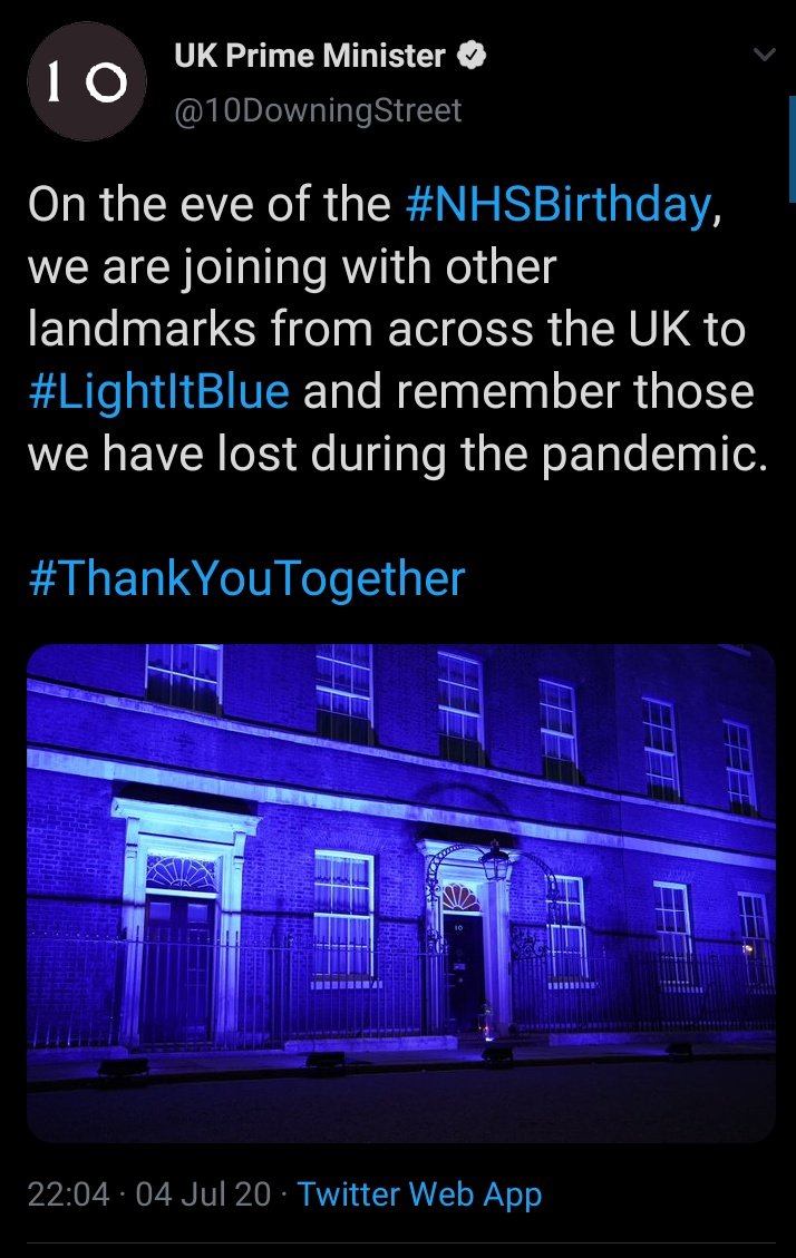 "I don't believe in gestures, I believe in substance" said Boris Johnson, about taking a knee. Words he said YESTERDAY, before pulling this empty gesture.  #LightItBlue  #ThankYouTogether  #BorisIsAHypocrite  #IDontBelieveInGestures