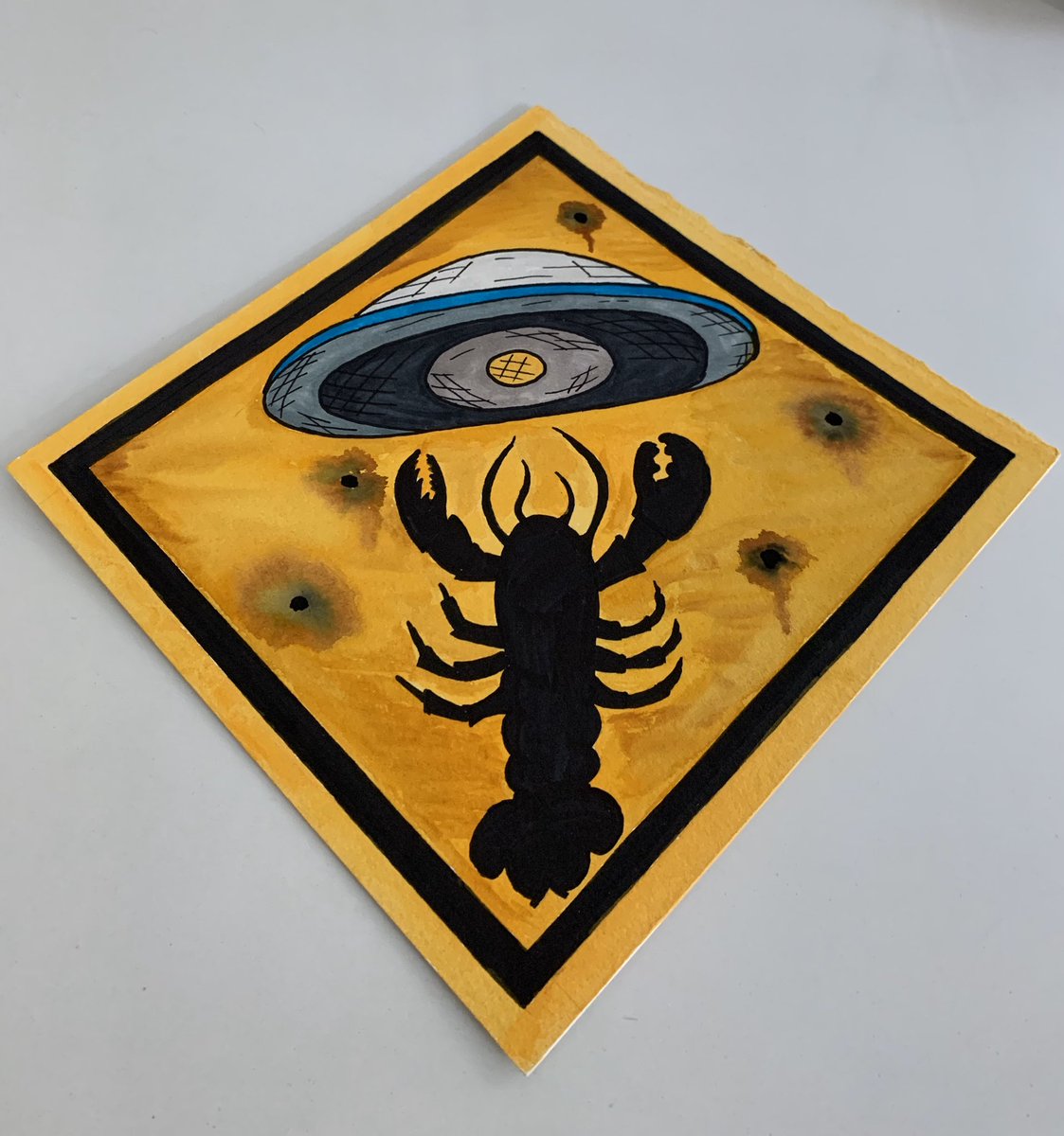 Rdougnuts's tweet photo. Maybe I have been watching too much X Files, maybe not. The truth is out there. #HappyFourthOfJuly #SaturdayVibes #comic #comics #illustration #watercolorpainting #art #warning #signs #COVIDIDIOTS #Lobsters #Aliens https://t.co/jsgY3NptqG