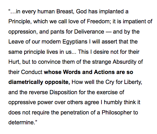 Phillis Wheatley was patriotic, but outspoken in her belief that slavery was what prevented the colonists from true heroism.In a letter published on March 11, 1774, she she harshly condemned the hypocrisy of slavers or “modern Egyptians."She did not mince words.