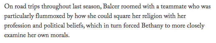 This paragraph specifically struck me. A lot of NWSL players are Christian, and not just nominally religious. Prayer groups are common. Players often speak about their depth of faith.